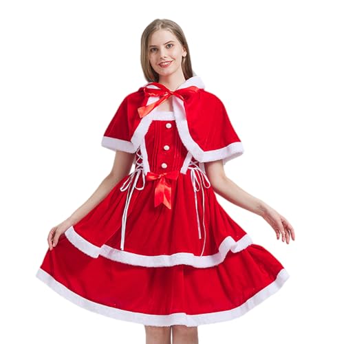 Moonyan Damen-Weihnachtsmann-Kleid,Ärmelloses Samtkleid mit Cape | Roter Umhang-Set, Weihnachtskostüme, Prinzessinnenkleid für Kinder, Mädchen und Frauen von Moonyan