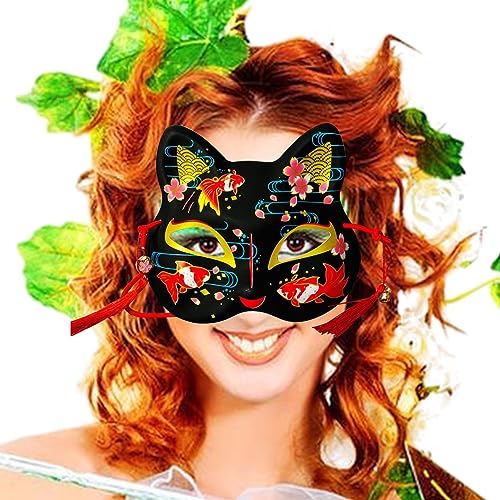 Moonyan Japanische Katzengesichtsmaske - Dark Color Series Halloween-Füchse-Maske,Dunkle Farbserie, farbig bemalte Halloween-Gesichtsbedeckung, Tier-Gesichtsbedeckung im japanischen Stil von Moonyan