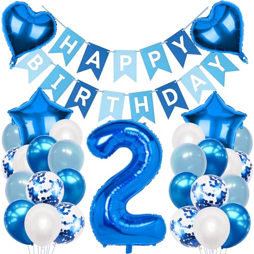 2. Geburtstagsdeko Junge, Luftballon 2. Geburtstag Blau, Ballon 2 Deko zum Geburtstag, 2. Geburtstag Dekoration, 2 Jahr Geburtstagsdeko Blau, Luftballon 2 Geburtstag für Jungen 2 Jahr Deko von Moorle