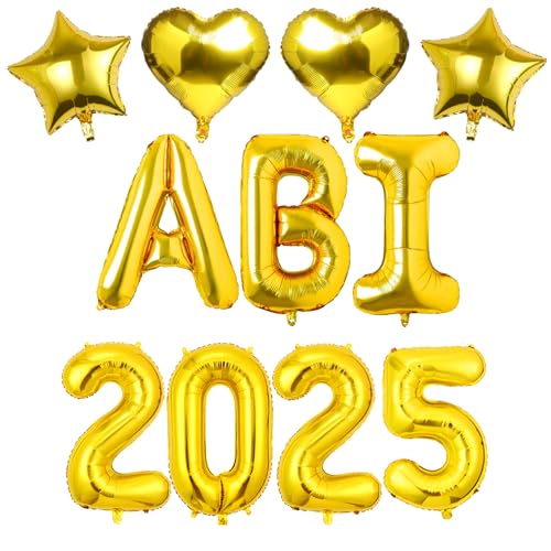 Abitur 2025 Deko, Gold ABI 2025 Folienballons, ABI 2025 Deko Luftballon, Graduation 2025 Deko, Sterne Herzen Abschluss Deko für Abschluss Abschlussfeier ABI Schulabschluss Dekoration von Moorle