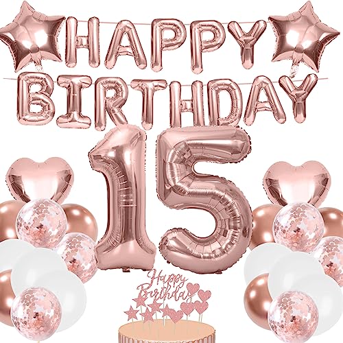 Luftballon 15. Geburtstag Deko Mädchen Roségold, Rosegold Folienballon 15 Jahre Geburtstag, Deko 15 Geburtstag Mädchen, Happy Birthday Banner, Tortendeko für Ballon 15 Geburtstagdeko Mädchen Luftballon 15. Geburtstag Deko Mädchen Roségold, Rosegold Folienballon 15 Jahre Geburtstag, Deko 15 Geburtstag Mädchen, Happy Birthday Banner, Tortendeko für Ballon 15 Geburtstagdeko Mädchen von Moorle