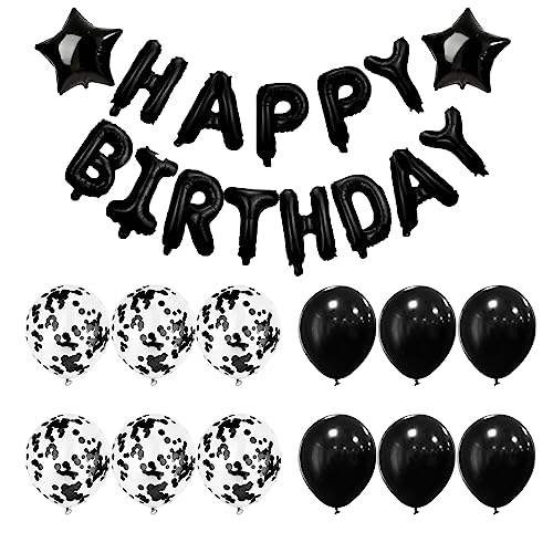 Luftballons Geburtstag Dekoration Schwarz Happy Birthday Girlande Schwarz Luftballons Konfetti Ballons Happy Birthday Luftballon Banner für Mädchen Jungen Geburtstag Party Deko von Moorle