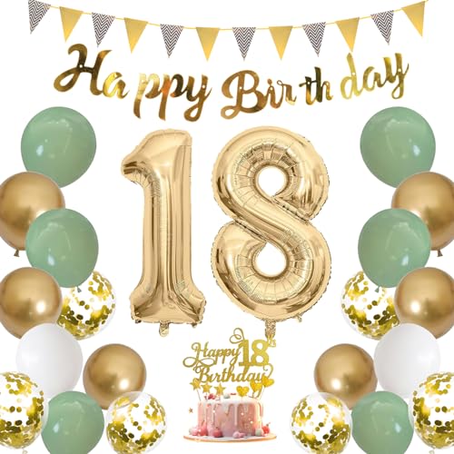 Moorle Geburtstagsdeko Mädchen 18 Jahre, Salbeigrüne Deko 18. Geburtstag Frau, Grün Weiß Gold Luftballons 18 Geburtstag, Party Ballons mit Banner Flaggen Tortendeko für 18.ter Geburtstag Dekoration Moorle Geburtstagsdeko Mädchen 18 Jahre, Salbeigrüne Deko 18. Geburtstag Frau, Grün Weiß Gold Luftballons 18 Geburtstag, Party Ballons mit Banner Flaggen Tortendeko für 18.ter Geburtstag Dekoration von Moorle