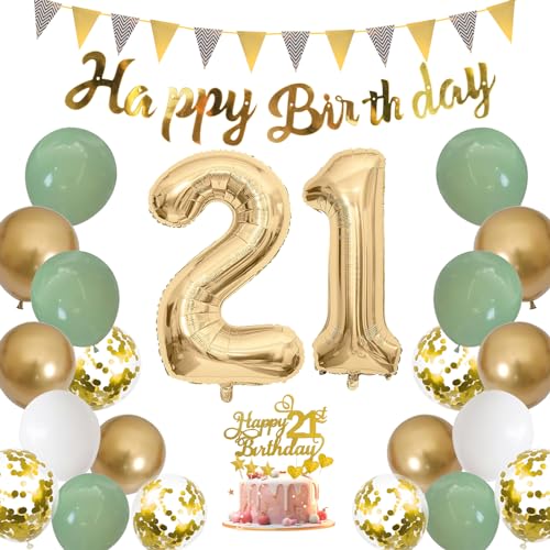 Moorle Geburtstagsdeko Mädchen 21 Jahre, Salbeigrüne Deko 21. Geburtstag Frau, Grün Weiß Gold Luftballons 21 Geburtstag, Party Ballons mit Banner Flaggen Tortendeko für 21.ter Geburtstag Dekoration Moorle Geburtstagsdeko Mädchen 21 Jahre, Salbeigrüne Deko 21. Geburtstag Frau, Grün Weiß Gold Luftballons 21 Geburtstag, Party Ballons mit Banner Flaggen Tortendeko für 21.ter Geburtstag Dekoration von Moorle