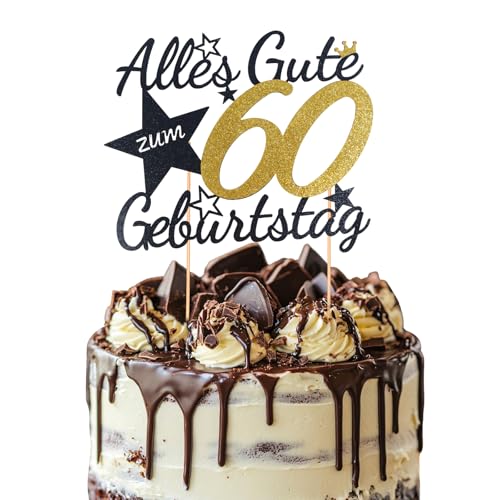 Moorle Torten Deko 60 Geburtstag, Alles Gute zum Geburtstag Kuchen Topper 60 Jahre, Happy 60th Birthday Cake Topper, Tortendeko 60 für Frauen Männer von Moorle