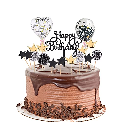 Tortendeko Schwarz Gold 17 Stück, Happy Birthday Kuchendeko, Geburtstag Torte Topper, Sterne Papierfächer Konfetti Ballon Cupcake Topper, Cake Topper für Geburtstag Kuchen Deko Junge Mädchen Tortendeko Schwarz Gold 17 Stück, Happy Birthday Kuchendeko, Geburtstag Torte Topper, Sterne Papierfächer Konfetti Ballon Cupcake Topper, Cake Topper für Geburtstag Kuchen Deko Junge Mädchen von Moorle