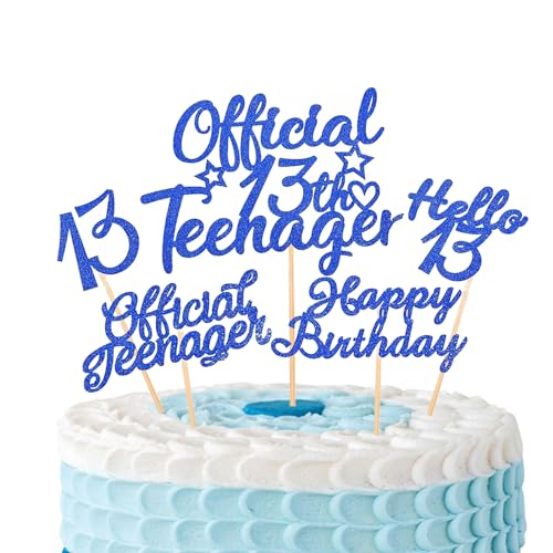Tortendeko Official 13 Teenager Blau, 13 Stück Cupcake Toppers Geburtstag, Hello 13 Cake Topper, Happy Birthday Kuchendeko, 13. Geburtstag Tortendeko für Junge Mädchen 13 Party Deko von Moorle