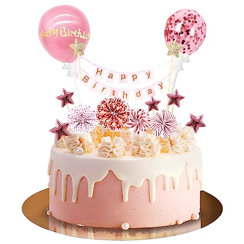 Moorle Tortendeko Rosegold 12 Stück, Happy Birthday Kuchendeko, Kuchendeko Geburtstag Mädchen, Cake Topper Rose Gold, Papierfächer Sterne Cupcake Tortenstecker für Geburtstag Dekoration Junge Mädchen von Moorle