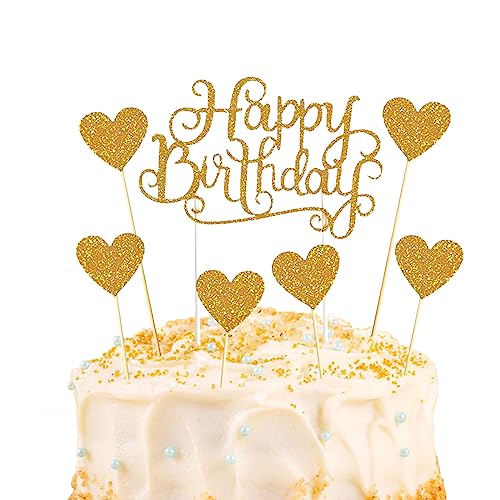 Tortendeko Gold, Happy Birthday Cake Topper, Tortendeko Geburstagstorte Sterne Kuchendeko Gold Cupcake Topper für Geburtstag Dekoration Mädchen Junge von Moorle