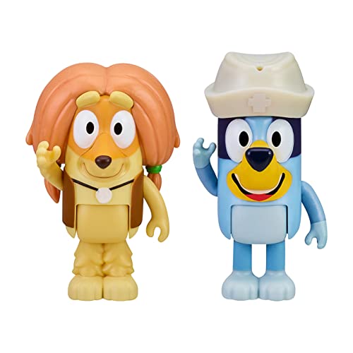 Bluey and Indy Doctors 2 Figuren Spielset Pack bewegliche 6,3 cm Actionfiguren inklusive Krankenschwestern Hut Offizielles Sammelspielzeug von Bluey