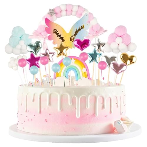 26 Stück Tortendeko Mädchen Tortendeko Geburtstag Regenbogen Kuchen Deko Torten Deko Set Happy Birthday Cake Topper für Kinder Mädchen Junge von Moosono