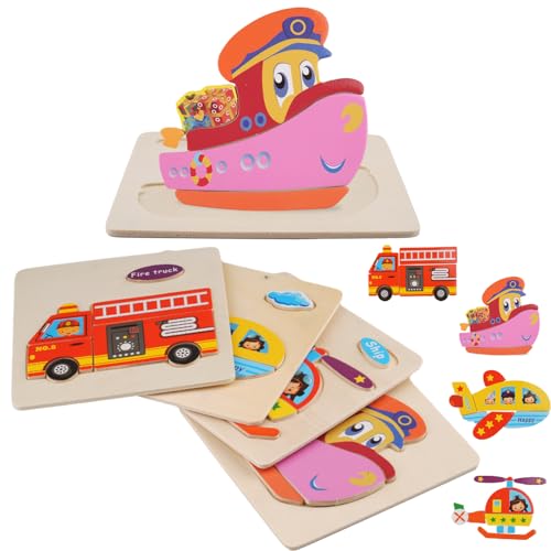 Holzpuzzle, 4 Stück Transportfahrzeuge Holzspielzeug für Kinder, Montessori Spielzeug ab 1 Jahren, Lernspielzeug, fur Baby und Kleinkind von Moosono