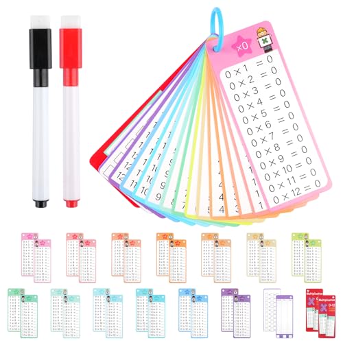 Times Tables Lernkarten, 0–12 Multiplikationskarten für Kinder mit 2 trocken abwischbaren Markern, pädagogische Mathematik-Lernkarten für die 1. bis 3. Klasse Times Tables Lernkarten, 0–12 Multiplikationskarten für Kinder mit 2 trocken abwischbaren Markern, pädagogische Mathematik-Lernkarten für die 1. bis 3. Klasse von Moosono