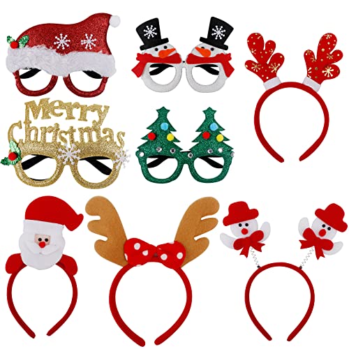 Mopoin Weihnachtsbrille, 8 Stück Haarreifen Weihnachten und Brille Weihnachten Lustig Kopfschmuck Weihnachten Partybrille für Erwachsene und Kinder von Mopoin