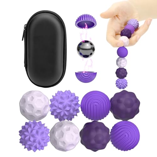 8 Stück Magnetische Fidget Toys, Anti Stress Spielzeug Magnetkugeln, Stress Bälle mit Silikonhülle, Stressball Sensorik Spielzeug Sensory Toy (Lila) von MorLuks