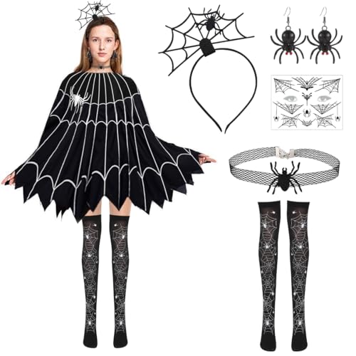 Halloween Kostüm Damen Spinnennetz Poncho, Damen Halloween Kleid Spinne Cosplay Kostüm, Halloween spinnen Kostüm Set mit halloween haarreif, Spinnen strumpfhose, Spinnen Tattoos, Spinne Ohrringe Halloween Kostüm Damen Spinnennetz Poncho, Damen Halloween Kleid Spinne Cosplay Kostüm, Halloween spinnen Kostüm Set mit halloween haarreif, Spinnen strumpfhose, Spinnen Tattoos, Spinne Ohrringe von MorLuks