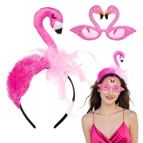 MorLuks Flamingo Kostüm Damen, Flamingo Haarreif Flamingo Brille Hawaii Haarschmuck, Flamingo Stirnband Haarband Kopfschmuck Accessoire für Damen Cosplay Maskerade Karneval Kostüm von MorLuks