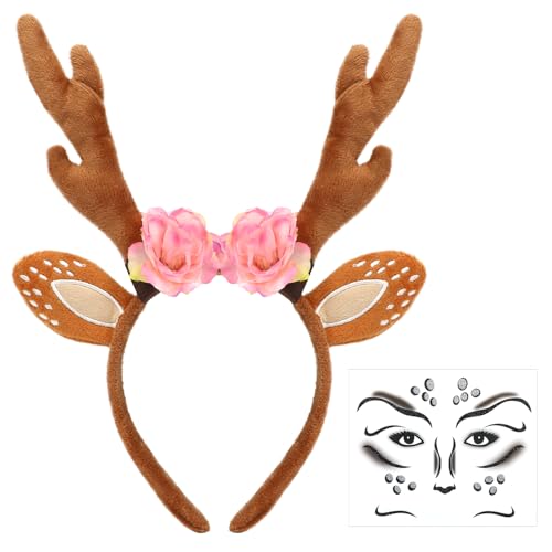 MorLuks Reh Haarreif, Reh Geweih Haarreif mit Ohren Blumen, Reh Tattoo Gesicht, Reh Kostüm Accessoires, Rentier Kostüm Zubehör für Kinder Erwachsene Karneval Fasching Halloween Cosplay MorLuks Reh Haarreif, Reh Geweih Haarreif mit Ohren Blumen, Reh Tattoo Gesicht, Reh Kostüm Accessoires, Rentier Kostüm Zubehör für Kinder Erwachsene Karneval Fasching Halloween Cosplay von MorLuks