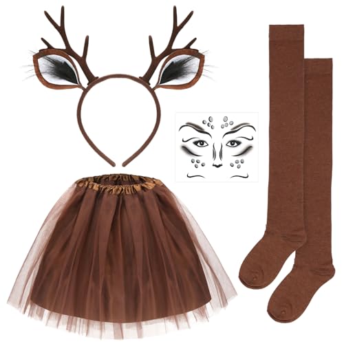 MorLuks Reh Kostüm Damen, Reh Haarreif + Reh Tattoo Gesicht + Tüllrock Braun Reh + Kniestrümpfe, Rentier Kostüm, Tier Kostüm Accessoires für Karneval Fasching Halloween Cosplay Party MorLuks Reh Kostüm Damen, Reh Haarreif + Reh Tattoo Gesicht + Tüllrock Braun Reh + Kniestrümpfe, Rentier Kostüm, Tier Kostüm Accessoires für Karneval Fasching Halloween Cosplay Party von MorLuks