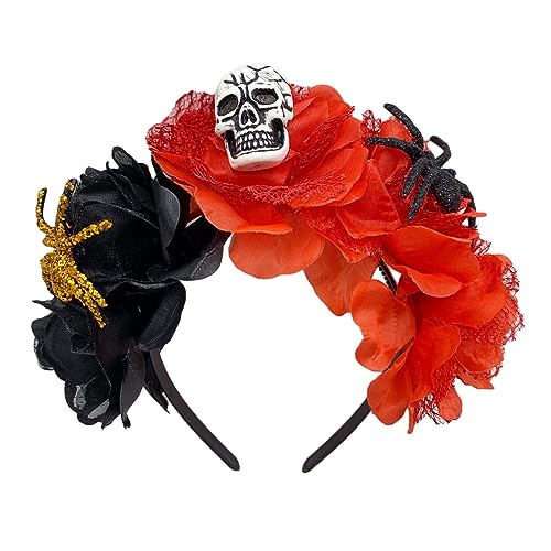 Gruseliges Halloween-Totenkopf-Stirnband, Spinnen, Cosplay, Party, Kopfbedeckung, Haarreif, lustiges Skelett-Stirnband, Halloween-Verkleidung, Totenkopf-Haarschmuck für Frauen von Morain