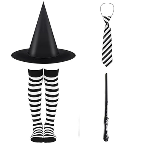 Hexenkostüm-Zubehör für Kinder, mit Hexenrock, Hut, Strumpf, Krawatte und Zauberstab für Kinder, Mädchen, Halloween, Partyzubehör Hexenkostüm-Zubehör für Kinder, mit Hexenrock, Hut, Strumpf, Krawatte und Zauberstab für Kinder, Mädchen, Halloween, Partyzubehör von Morain