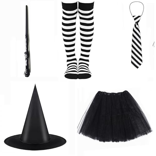 Hexenkostüm-Zubehör für Kinder, mit Hexenrock, Hut, Strumpf, Krawatte und Zauberstab für Kinder, Mädchen, Halloween, Partyzubehör Hexenkostüm-Zubehör für Kinder, mit Hexenrock, Hut, Strumpf, Krawatte und Zauberstab für Kinder, Mädchen, Halloween, Partyzubehör von Morain