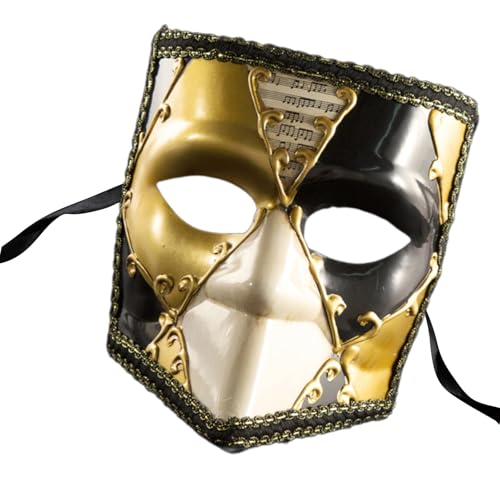 Luxuriöse Venezianer-Vollgesichtsabdeckung für Herren, Kontrastfarbe, Karnevals-Augenmaske mit Band für Maskerade, Bälle, verstellbare Bänder von Morain