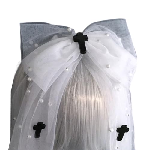 Modischer Punk-Schleifenschleier-Haarreif mit abnehmbarer gekreuzter Nadel für Anime-Fans, Halloween, Mottoparty, Requisiten, Kopfschmuck, Cosplay-Stirnband von Morain