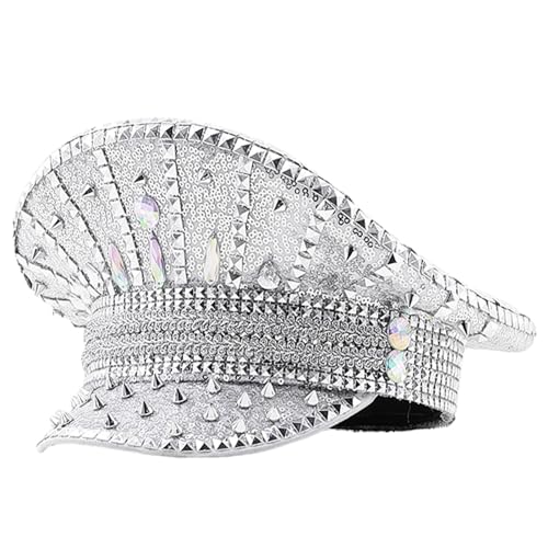 Morain Bejeweled Crystal Captain Headwear Sailor Für Junggeselle Party Sergeant Vielseitig Für Club Bühnenbar von Morain