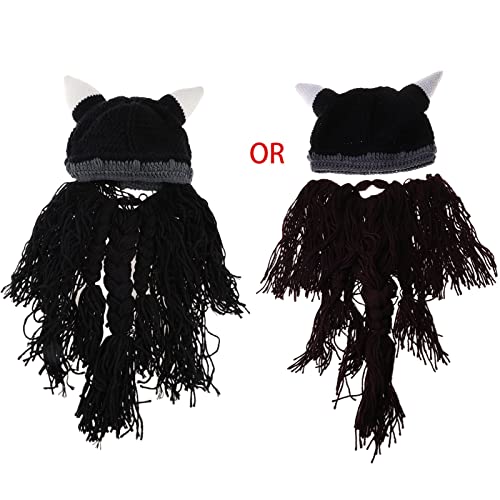 Morain Exquisite Barbarische Vagabundbeanie Lustige Wikingerhörne Handgestrickte Halloween Dekorationen Neuheit Strickwollkappen von Morain