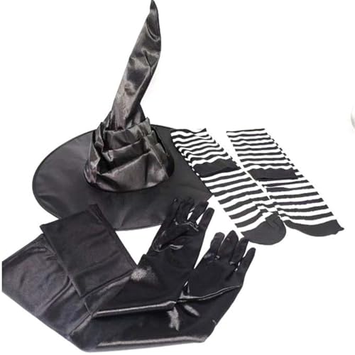 Morain Halloween-Partystrumpf, Hexenhut, lange Handschuhe, Party, breite Krempe, spitzer Hut, Accessoire, einzigartiges Hexenkostüm für Damen Morain Halloween-Partystrumpf, Hexenhut, lange Handschuhe, Party, breite Krempe, spitzer Hut, Accessoire, einzigartiges Hexenkostüm für Damen von Morain
