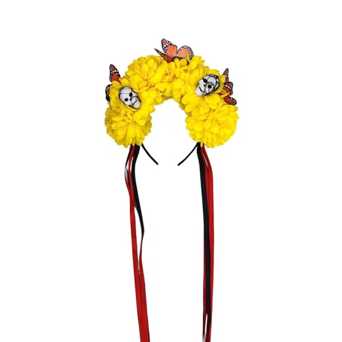 Morain Moderner Totenkopf-Kopfschmuck mit künstlichen Blumen, Kostüme, Halloween-Haarschmuck, modisches Haar-Accessoire, Totenkopf-Blume, Kopfschmuck von Morain