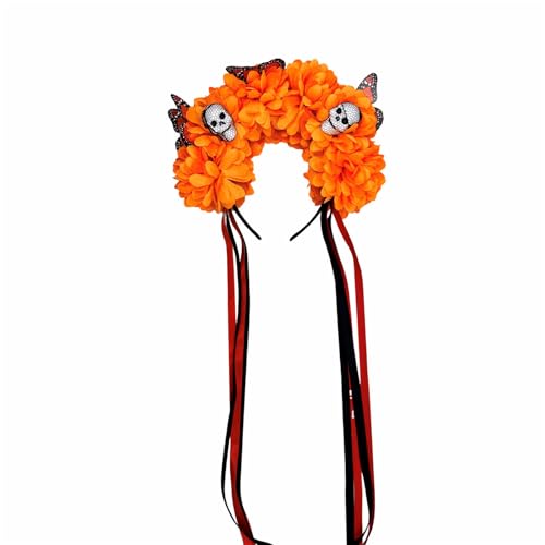 Morain Moderner Totenkopf-Kopfschmuck mit künstlichen Blumen, Kostüme, Halloween-Haarschmuck, modisches Haar-Accessoire, Totenkopf-Blume, Kopfschmuck von Morain