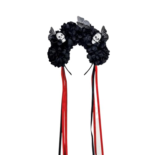 Morain Moderner Totenkopf-Kopfschmuck mit künstlichen Blumen, Kostüme, Halloween-Haarschmuck, modisches Haar-Accessoire, Totenkopf-Blume, Kopfschmuck von Morain