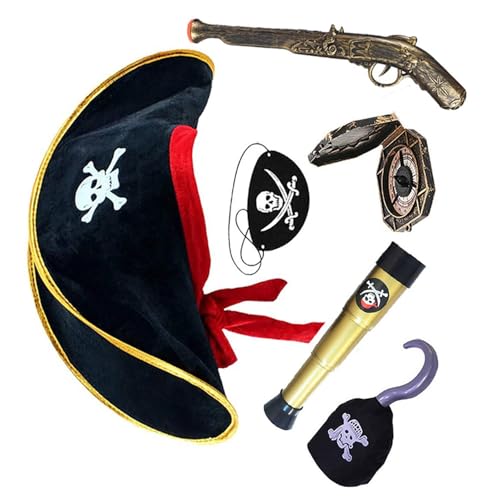 Morain Piraten-Party-Kostüm-Set mit Augenbinde, Totenkopf-Druck, Hut, Karte für Kinder, Cosplay, Schmuck, Halloween-Thema von Morain