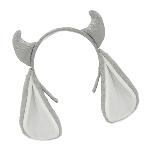 Morain Plüsch-Stirnband aus Schafhorn, grau-weiß, pelzige Ohren, Kostümzubehör für Partys und Cosplay, bequemes Tragen, pelziges Tierohr-Accessoire von Morain