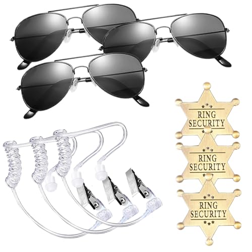 Morain Secret Security Guard Kostüm Zubehör für Herren Cosplay Kostüm mit Brille, Ohrstück und Abzeichen von Morain