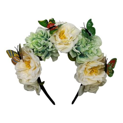 Morain Zarte Blumenkrone, ethnisches Mädchen, Cosplay, Fee, Haarreif, Braut, Hochzeit, Stirnband mit realistischem Schmetterlings-Dekor, Blumenkrone, Stirnband, Fee, Erwachsene von Morain