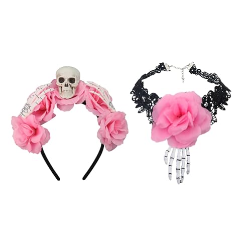 Praktisches Totenkopf-Stirnband- und Halsketten-Set, künstliche Blumendekorationen, Kostüm für Halloween-Themenpartys, verstellbares Polyester-Netzgewebe Praktisches Totenkopf-Stirnband- und Halsketten-Set, künstliche Blumendekorationen, Kostüm für Halloween-Themenpartys, verstellbares Polyester-Netzgewebe von Morain