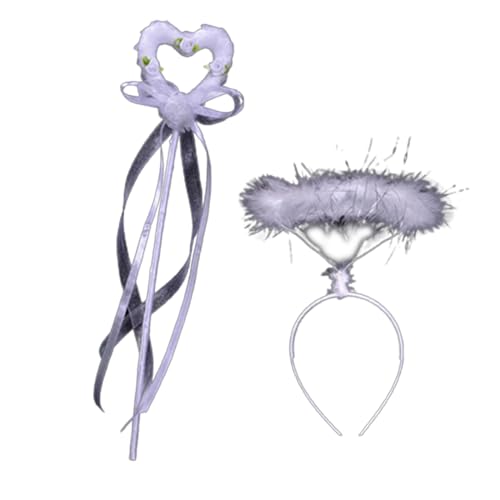 Prinzessinnen-Stirnband und Zauberstab-Set, Band-Feder, Haarreifen für Bühne, Cartoon-Engel-Zauberstab, Stirnband, Engel-Kostüm für Damen von Morain