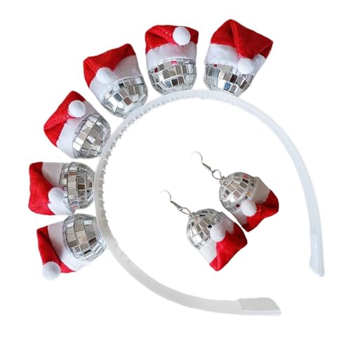 Reflektierendes Weihnachtsmützen-Haarband mit Ohrringen, modische Kopfbedeckung, Kostüm-Kopfbedeckung, Partyzubehör für Frauen, Party-Dekoration, Kopfbedeckung von Morain