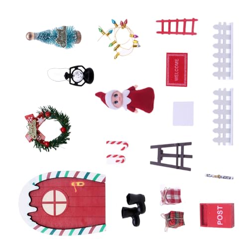 Skalierbares Weihnachtspuppenhäuser-Set mit rot-grüner Regenbogen-Tür, stabiles Holzdesign für Kinder, Familienaktivitäten, rotgrünes Weihnachtsschmuck-Set von Morain