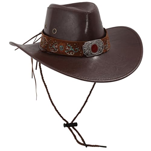Vintage-PU-Lederhut, Cosplay, Kostüm, Panamahut, Bühnenkünstler, Tanz, Erwachsene, ethnisches Reiten, alle passenden bestickten von Morain