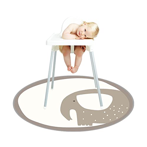 Morbuy Hochstuhl Bodenmatte Wasserdicht rutschfest, Karikatur Hochstuhl Spritzmatte Waschbar Spill Mat Spielmatte/Campingmatte/Krabbelmatte für Kinder Baby Kleinkind Fütterung (130x130cm,Elefant) von Morbuy