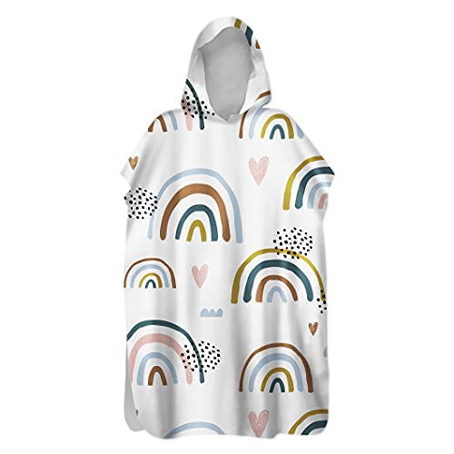 Morbuy Kinder Badeponcho mit Kapuze, 3D Bunter Bögen Druck Bademantel Mikrofaser Weich Badetuch Schnelltrocknend Surf Poncho für Mädchen Jungen Erwachsene Schwimmen Strand (60x80cm,Herz) von Morbuy