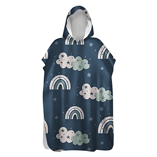 Morbuy Kinder Badeponcho mit Kapuze, 3D Bunter Bögen Druck Bademantel Mikrofaser Weich Badetuch Schnelltrocknend Surf Poncho für Mädchen Jungen Erwachsene Schwimmen Strand (75x110cm,Navy blau) von Morbuy