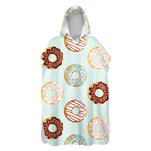Morbuy Kinder Badeponcho mit Kapuze, 3D Donut Essen Druck Bademantel Mikrofaser Weich Badetuch Schnelltrocknend Surf Poncho für Mädchen Jungen Erwachsene Schwimmen Strand sxm20210820c (60x80cm,Blau) von Morbuy