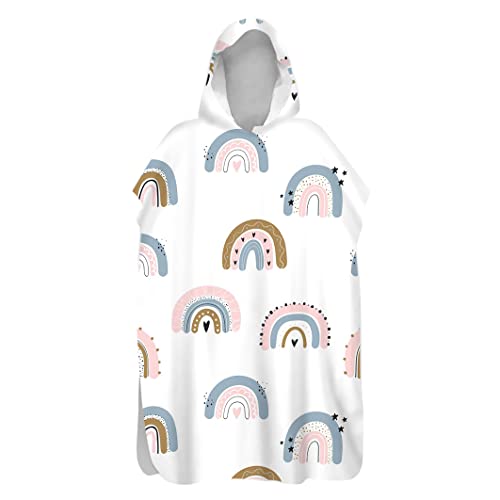 Morbuy Kinder Badeponcho mit Kapuze, 3D Regenbogenwolke Bademantel Mikrofaser Weich Badetuch Schnelltrocknend Surf Poncho für Mädchen Jungen Erwachsene Schwimmen Strand (75x110cm,Regenbogen) von Morbuy