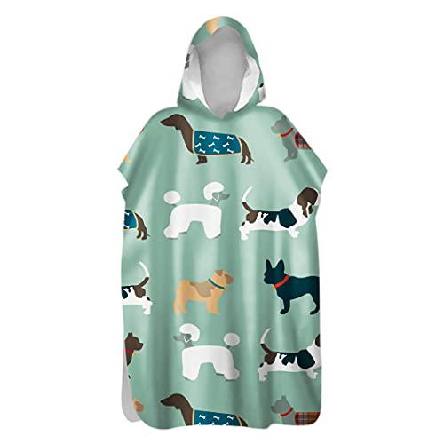 Morbuy Kinder Badeponcho mit Kapuze, 3D Süßer Hund Druck Bademantel Mikrofaser Weich Badetuch Schnelltrocknend Surf Poncho für Mädchen Jungen Erwachsene Schwimmen Strand (75x110cm,Pudel) von Morbuy