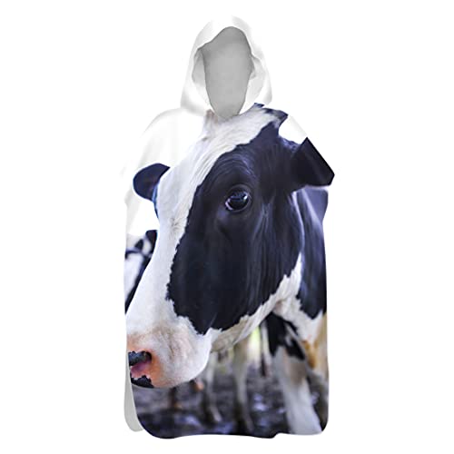 Morbuy Kinder Badeponcho mit Kapuze, 3D Tierdruck Bademantel Mikrofaser Weich Badetuch Schnelltrocknend Surf Poncho für Mädchen Jungen Erwachsene Schwimmen Strand (60x80cm,Vieh) von Morbuy